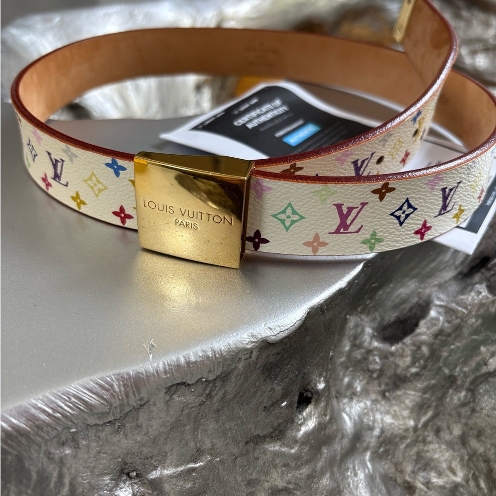 Murakami Louis Vuitton Gold Belt with Iconic Design